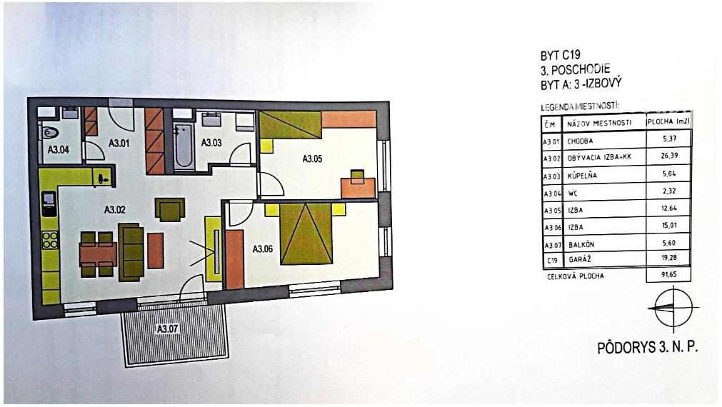 3‑izbový byt v novostavbe – zariadený, balkón, garáž