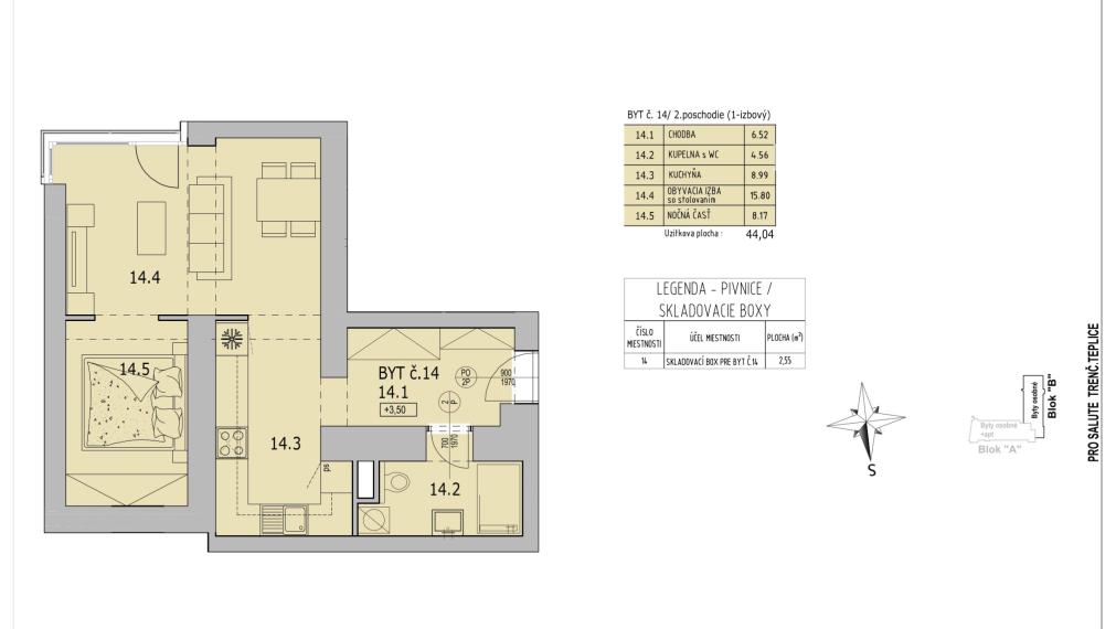 1 izbový byt + oddelená nočná časť,B.210, Rezidencia Thermae